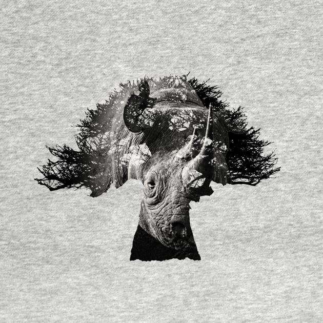 Baobab in Silhouette with Black Rhino Face Overlay by scotch